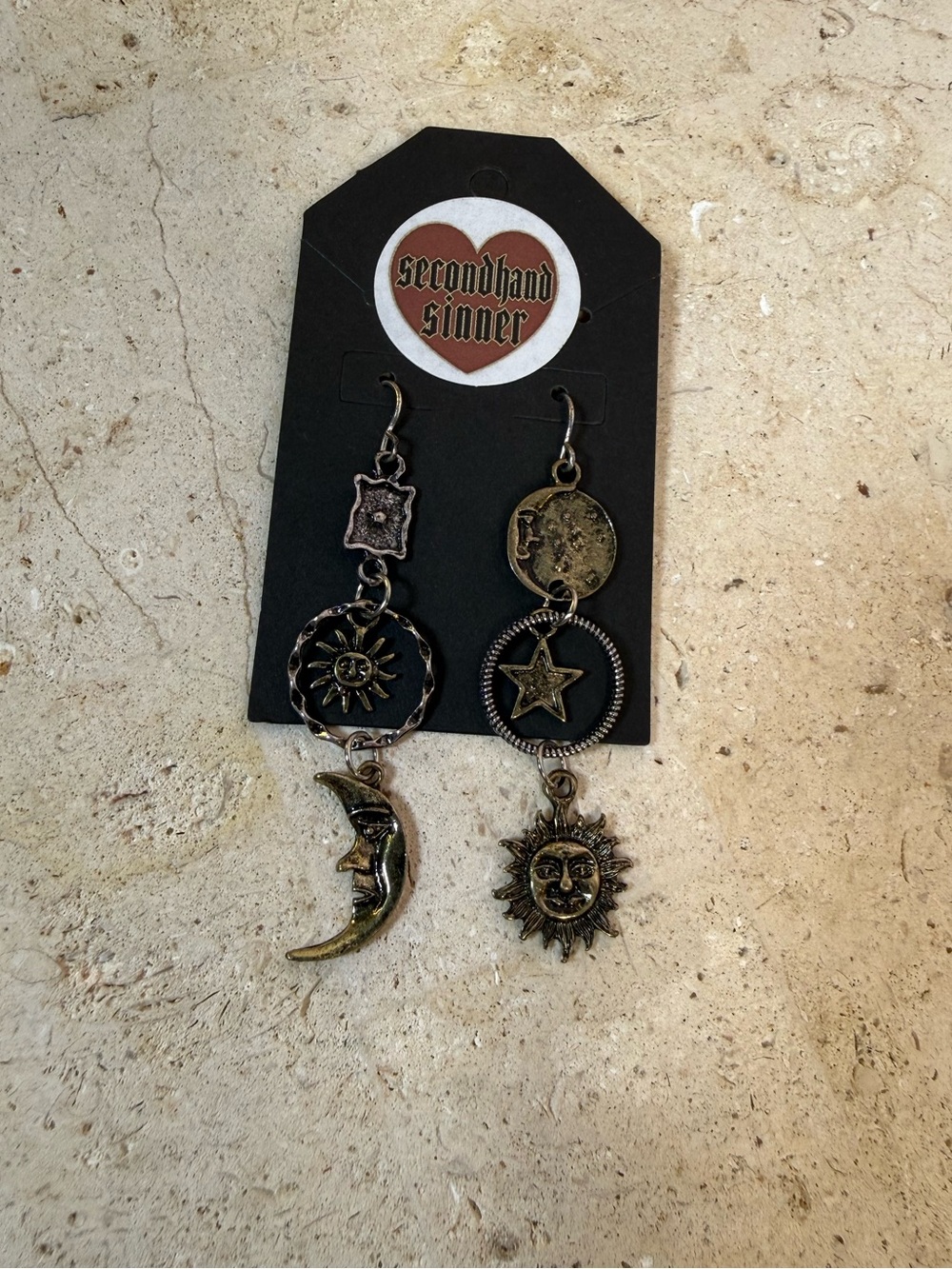 Celestial Sun Moon Star Mismatched Dangle Earrings
